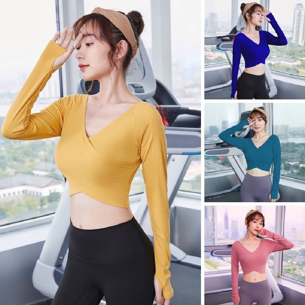 Áo croptop dài tay cạp chéo siêu xinh (đồ tập gym-yoga-zumba nữ)