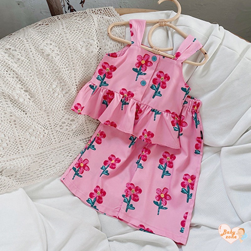 Bộ Áo Sát Nách Và Chân Váy In Hoa Thời Trang Hàn Quốc Cho Bé Gái 1-7 Tuổi