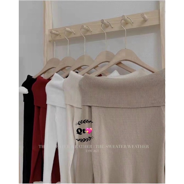Áo len tăm trễ vai chất dày dặn, Áo len kiểu dáng ôm dài tay AS1828 - NhiNhi Shop