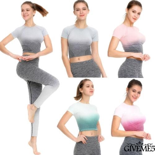 Áo thun croptop phối màu gradient phong cách thể thao