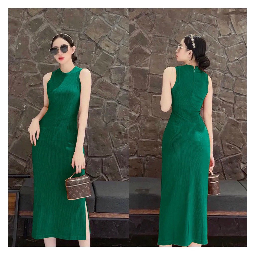 Đầm body 3 lỗ chất thun gân khóa kéo 2 size S, M V23