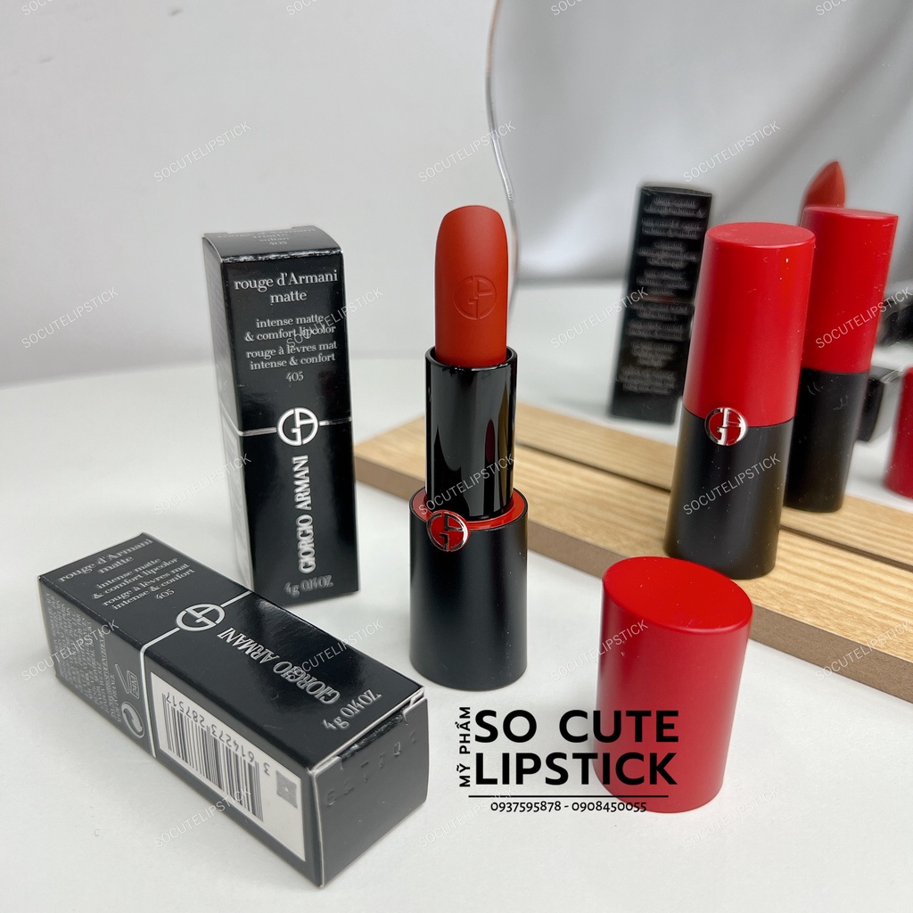 Fullbox - Son Thỏi Giiorgio Armani Matte Intense Matte &amp; Comfort Lipcolor Màu 405 - Đỏ Gạch Sultan