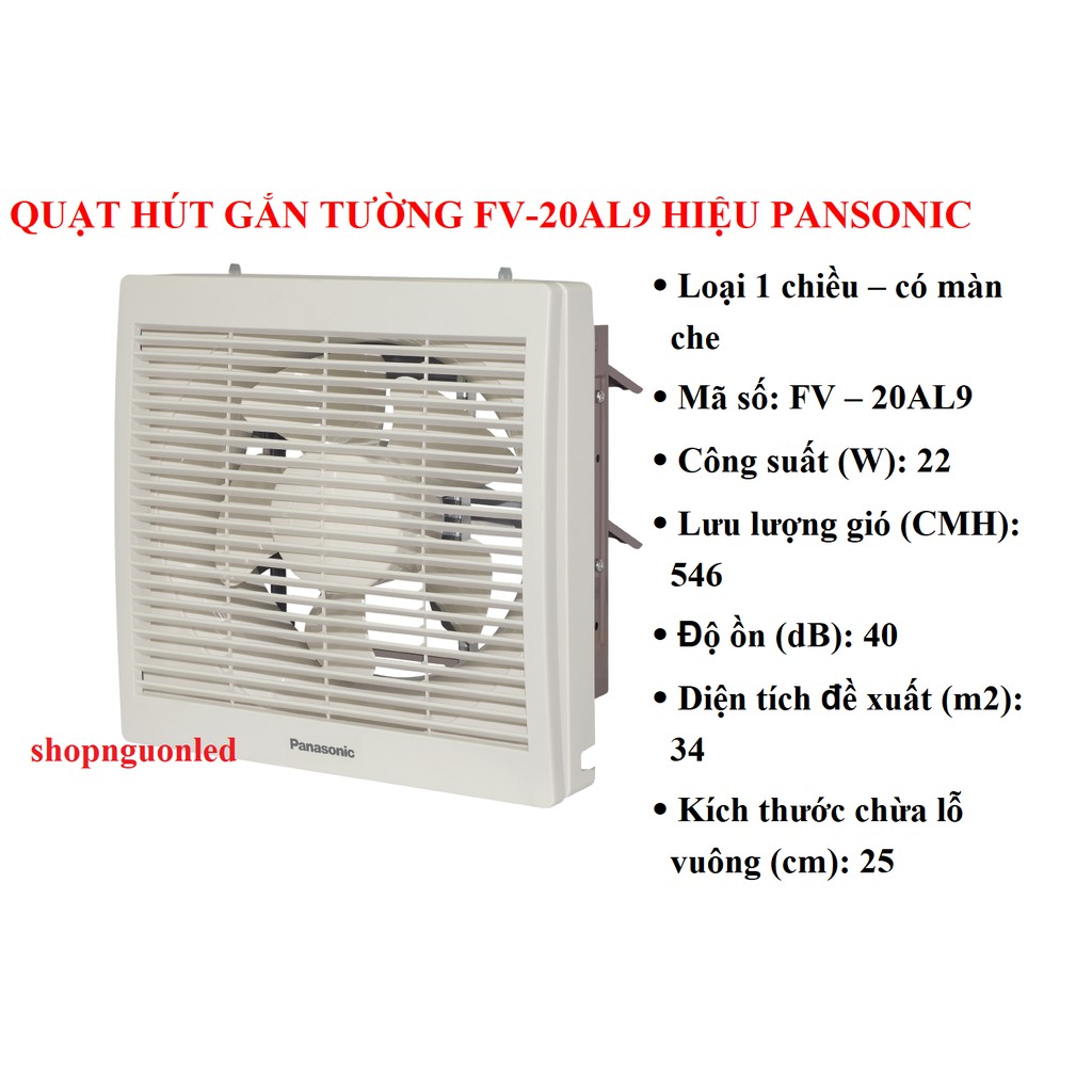 Quạt hút gắn tường (quạt hút thông gió) Loại một chiều có màn che Panasonic FV-15AUL/ FV-20AL9/ FV-25AL9/ FV-30AL7.