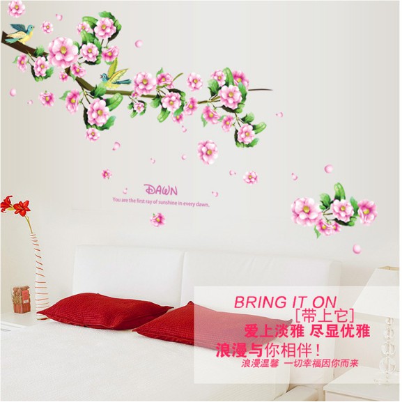 Decal trang trí Hoa Đào hồng xinh tươi