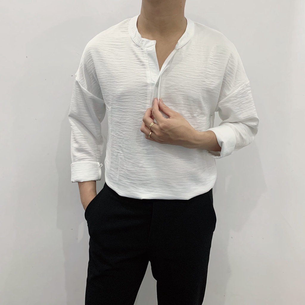Áo Sơ Mi Đũi Cổ Tàu Nam Phong Cách Hàn Quốc