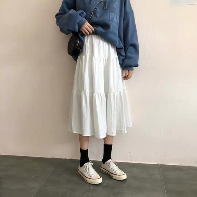 Chân Váy Midi Dáng Dài Đen/Trắng MORAN (Váy có chun sau co dãn) | BigBuy360 - bigbuy360.vn