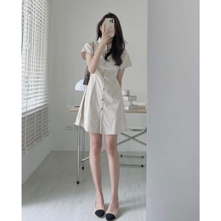 Váy sơ mi kaki cộc tay cúc bọc