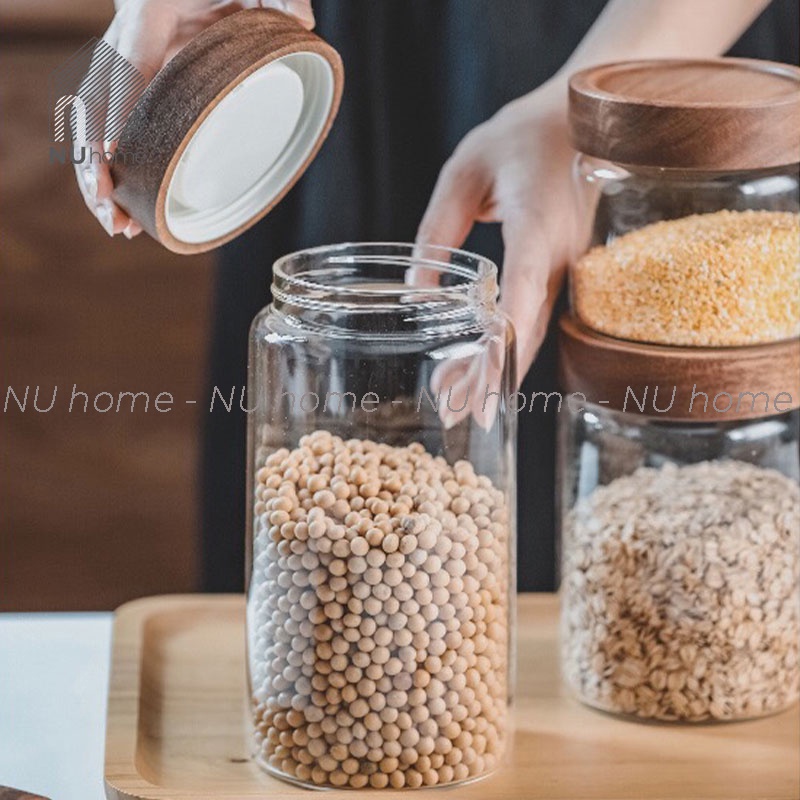 nuhome.vn | Hũ thủy tinh nắp vặn kích thước lớn, lọ thủy tinh đựng đồ khô, mật ong và hạt ngũ cốc với thiết kế đơn giản