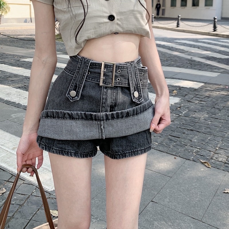 Quần Giả Váy denim Lưng Cao có đai Dáng Ôm -Thời Trang Hàn Quốc Quyến Rũ Cho Nữ - kameco
