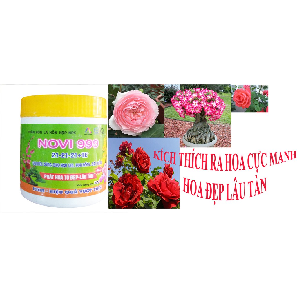 Bộ 3 hủ phân bón kích thích ra hoa và dưỡng hoa lâu tàn Novi 999 NPK 21-21-21+TE (100gx 3hủ)