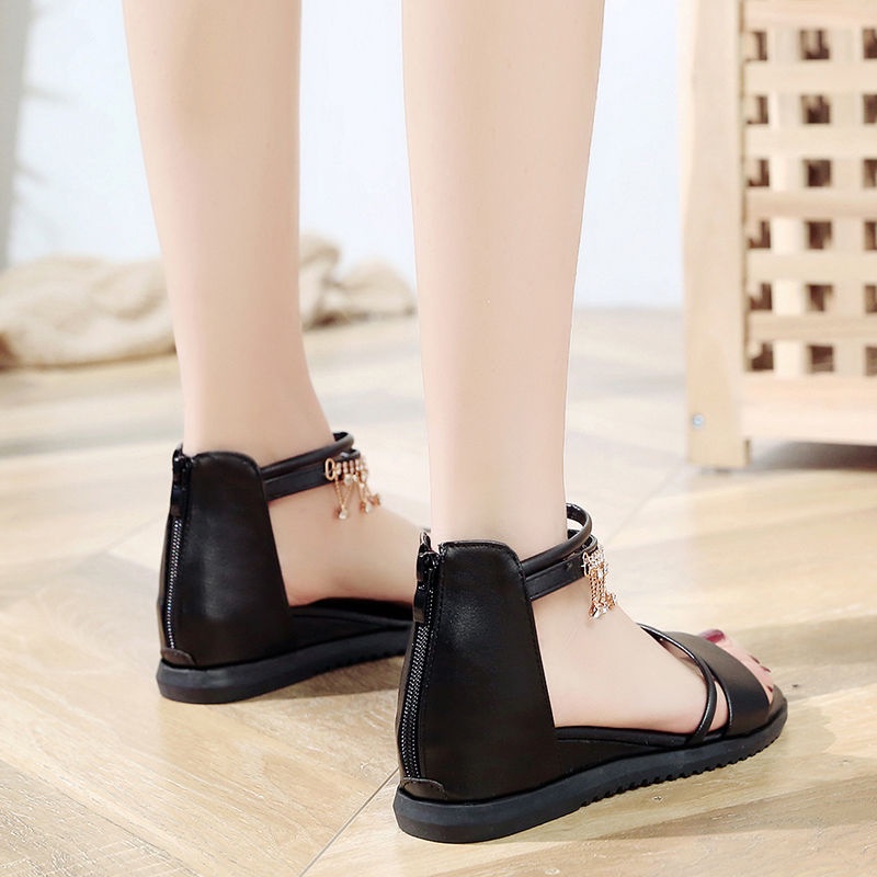 Giày Sandal Đế Thấp Hở Ngón Có Khóa Kéo Sau Phong Cách Hàn Quốc Mới Cho Nữ