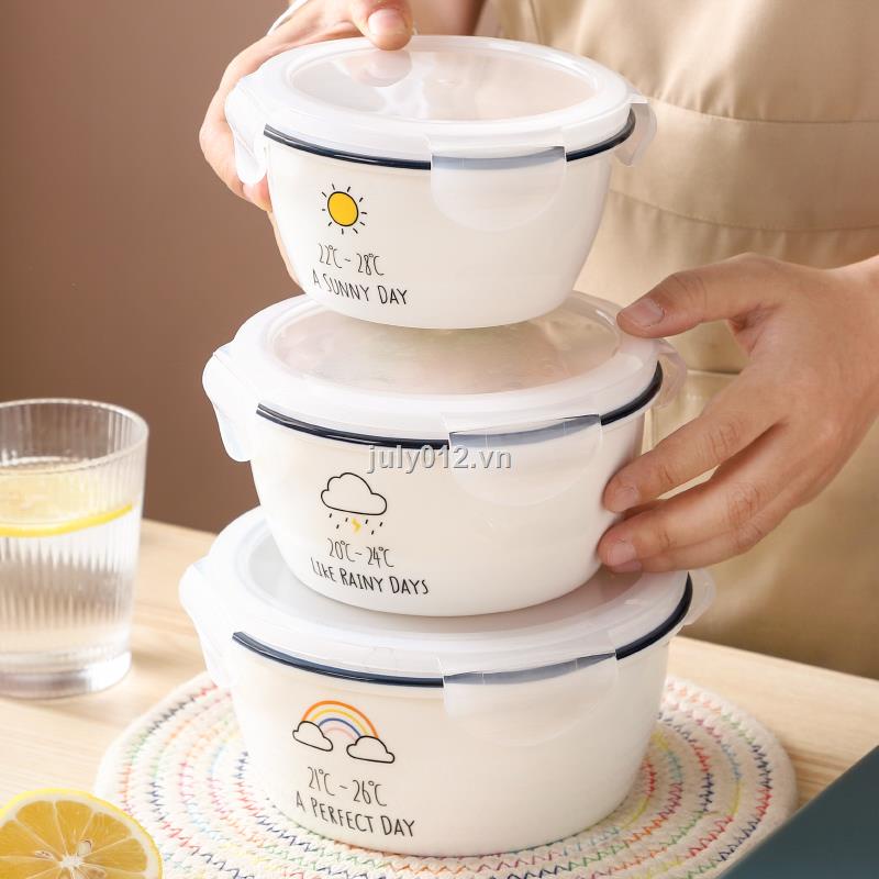 Hộp Đựng Cơm Trưa Bằng Gốm Sứ Có Nắp Đậy Dùng Được Trong Lò Vi Sóng