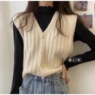 [CÓ SẴN+ẢNH THẬT] Áo gile len xoắn thừng cúc giả gỗ mẫu thu đông 2021