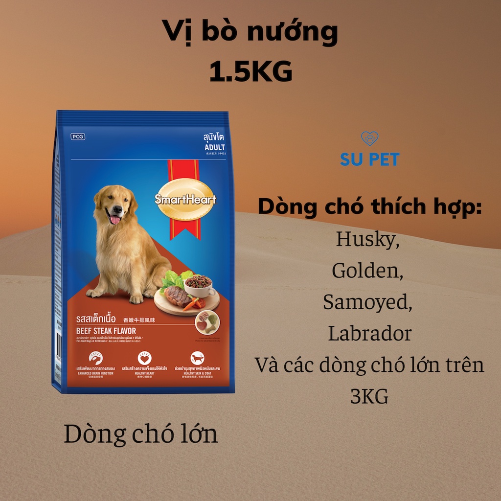 Hạt thức ăn khô cho chó mọi giống loài thương hiệu Smartheart túi 1.5KG