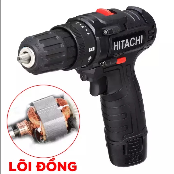 [Tặng bộ 24 chi tiết] Khoan Hitachi 12V - 3 chức năng - Bắt vít, khoan gỗ, khoan sắt, - 25 cấp độ trượt - Có đảo chiều