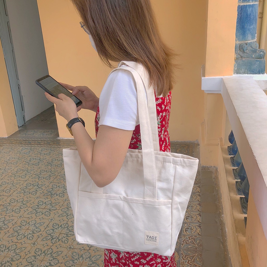 [Tặng kèm deal shock 19k, 45k] Túi tote bag Sunny kem vải canvas mộc Tadi house style vintage