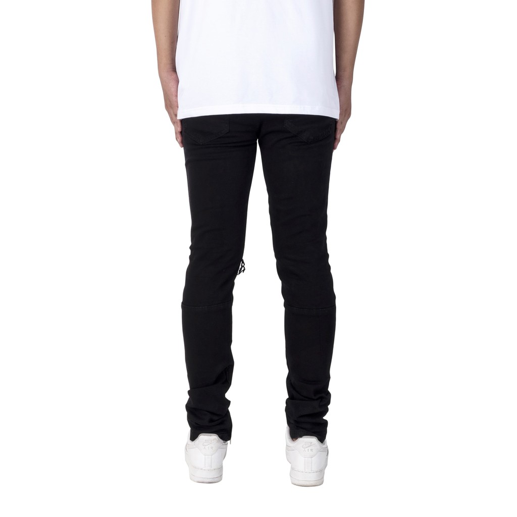 Quần jean nam streetwear cao cấp FNOS Z9 màu đen rách gối form slimfit có zip jean co giãn | BigBuy360 - bigbuy360.vn