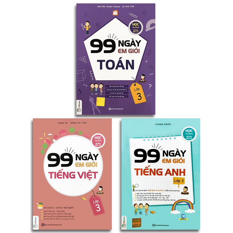 Sách - 99 Ngày Em Giỏi Toán, Tiếng Việt, Tiếng Anh - Lớp 3 (Bộ 3 quyển, lẻ tùy chọn)