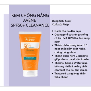 (Mẫu mới) Kem chống nắng Avene mẫu 50ml
