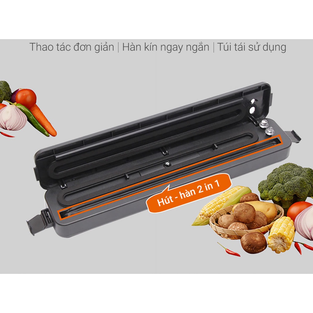 Máy hút chân không thực phẩm Vacuum Sealer máy ép chân không hàn miệng túi thực phẩm 2 in 1 tiện lợi ( tặng 10 túi hút )