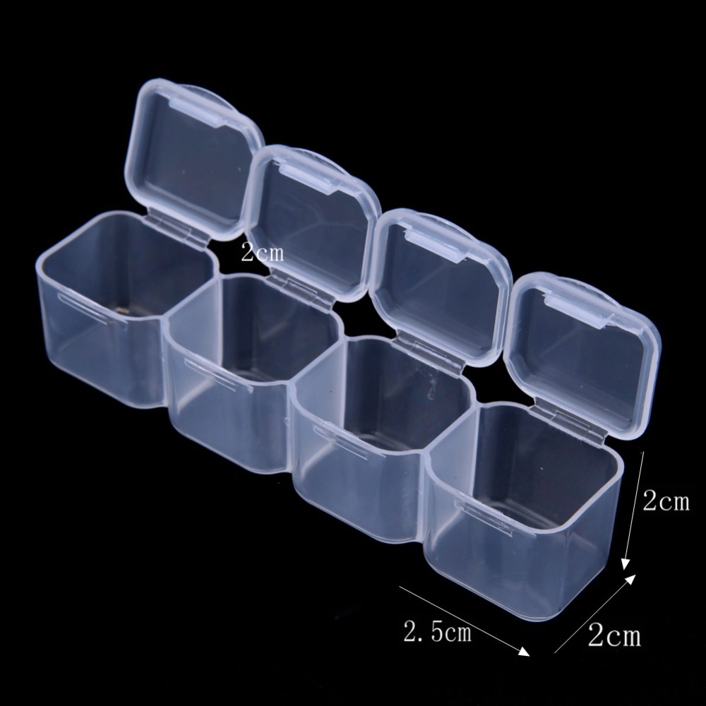 Hộp nhựa trong suốt mini 28 ô nhỏ đựng đồ có nắp đựng y tế gia đình, trang sức phụ kiện charm nail, khay đựng đá