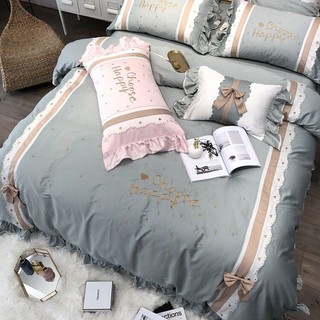 Bộ Chăn Ga Gối cưới Lụa thêu Nơ cao cấp