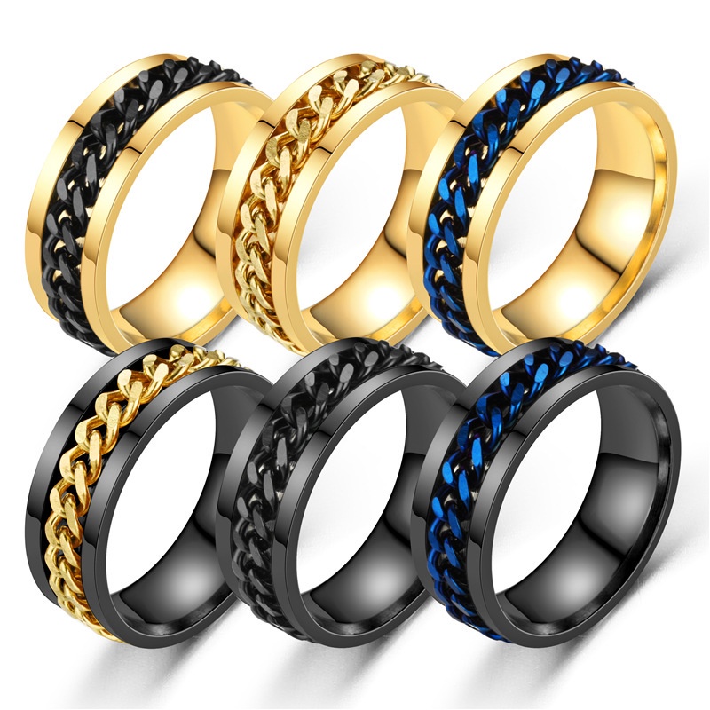 Nhẫn khui bia dây xích xoay unisex nam nữ titan mạ kim loại base vàng đen xanh