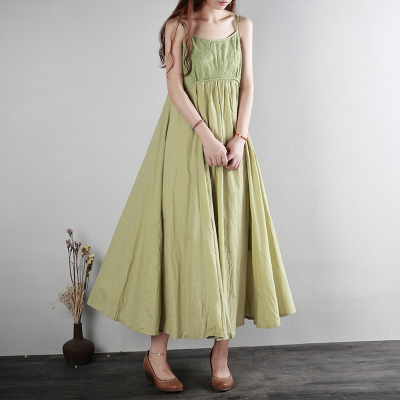 Đầm Yếm Vải Cotton Thêu Họa Tiết Kiểu Vintage Dễ Thương