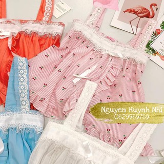 Đồ bộ 2 dây bánh bèo tiểu thư hot hit - Đồ ngủ cute Đồ bộ mặc nhà