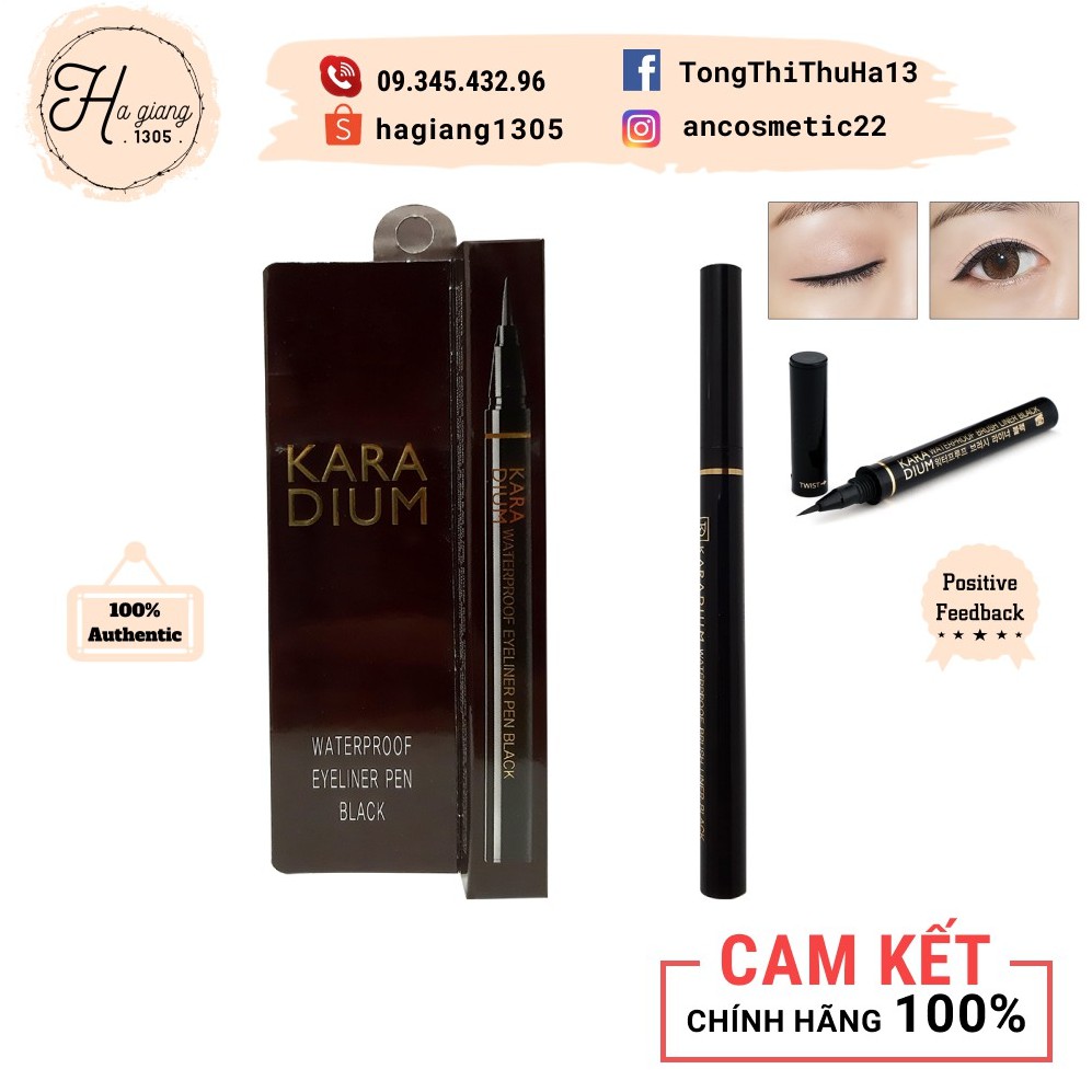 Bút dạ kẻ mắt vỏ nâu Karadium Waterproof Everline Pen Black