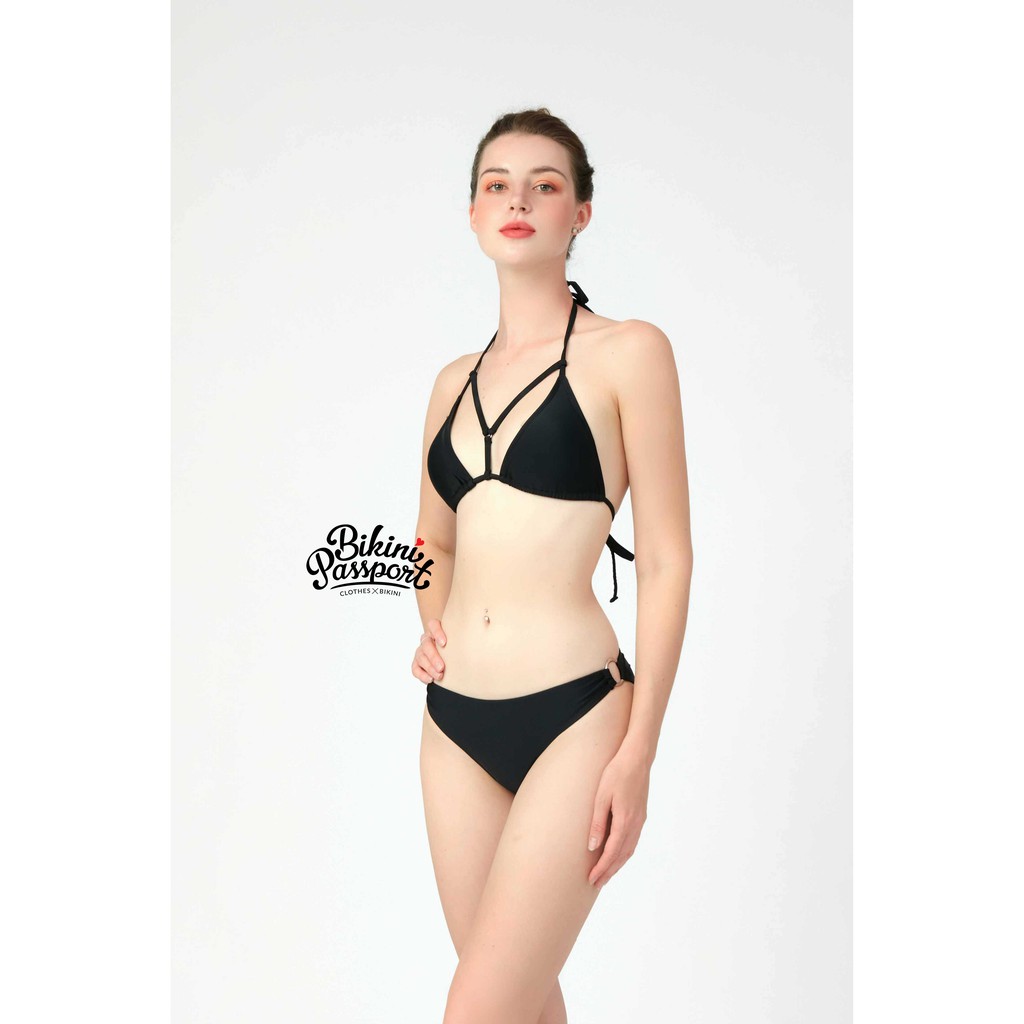 Đồ bơi Nữ BIKINI PASSPORT kiểu hai mảnh áo tam giác phối khoen- màu Đen - BS386_BL