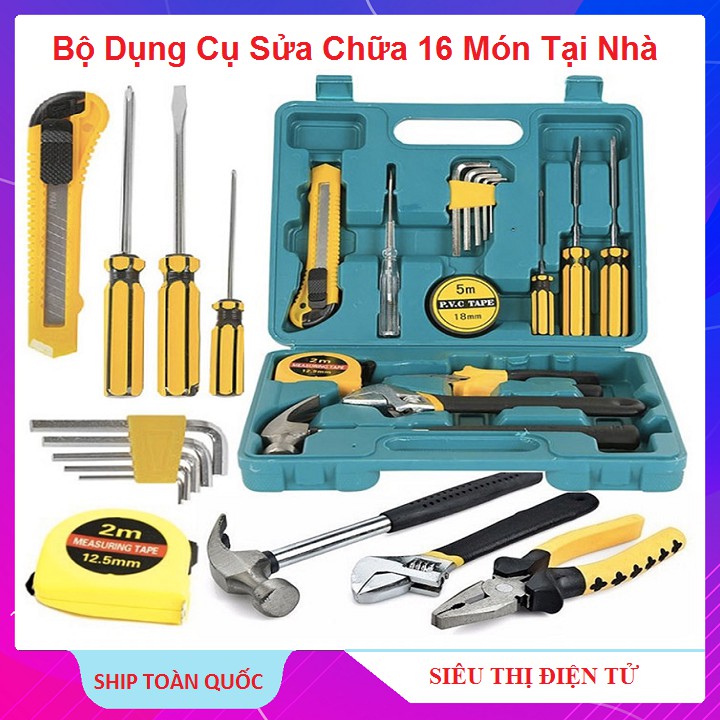 Bộ Dụng Cụ Sửa Chữa Đa Năng, kìm Búa Tô Vít Mỏ Lết Lục Giác Bút Thử Điện Thước Băng Keo Dao . .