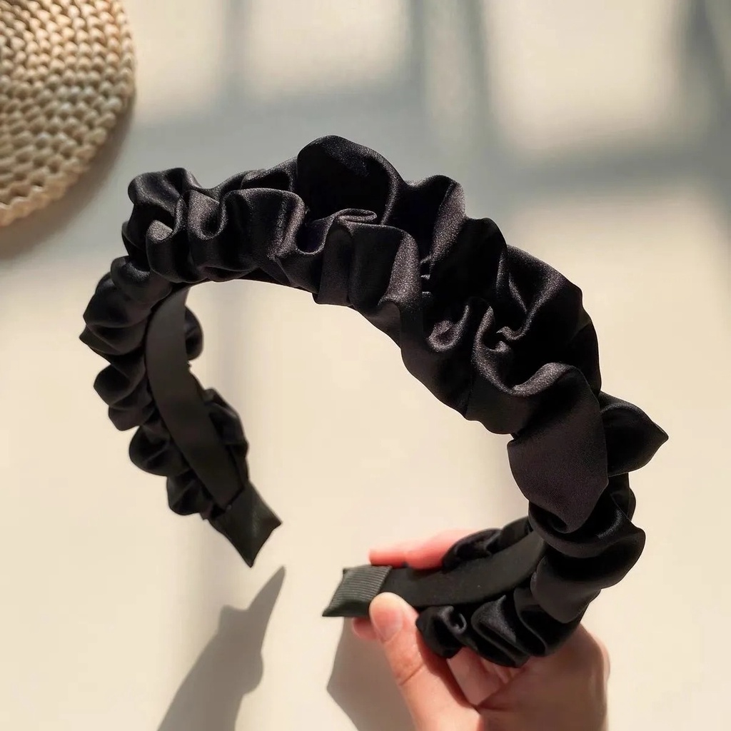 Băng Đô Cài Tóc Rửa Mặt Xúc Xích Rộng Gấp Được Màu Đen 2022 Cho Nữ