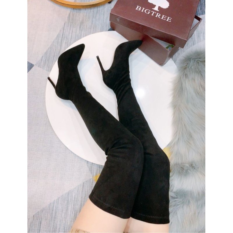 [HÌNH THẬT]Boot Đùi Big Tree Nỉ Nhung Mềm Êm  Mũi Nhọn Gót Nhọn 7p Fullbox | BigBuy360 - bigbuy360.vn
