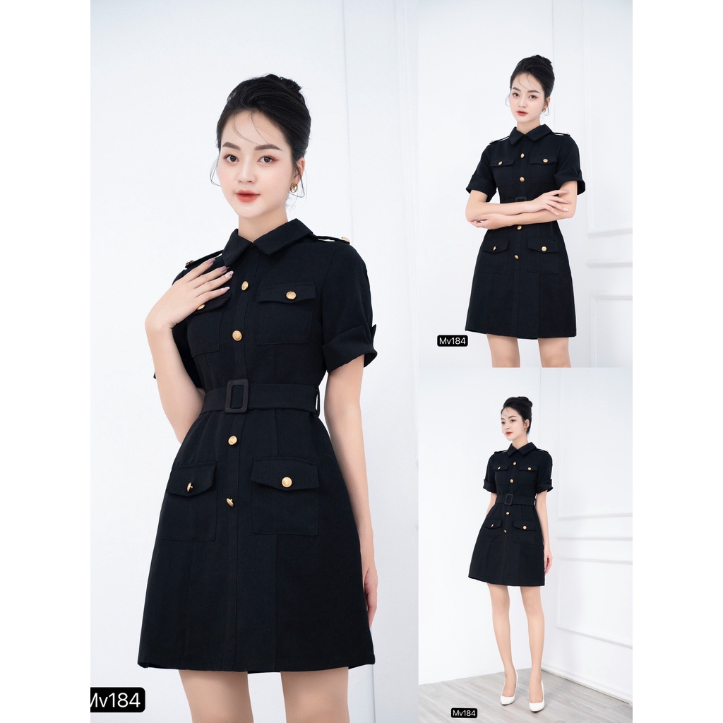 VÁY KATE ĐEN CỔ SƠ MI DÁNG CHỮ A ĐI LÀM ĐI CHƠI THIẾT KẾ MC Mv184