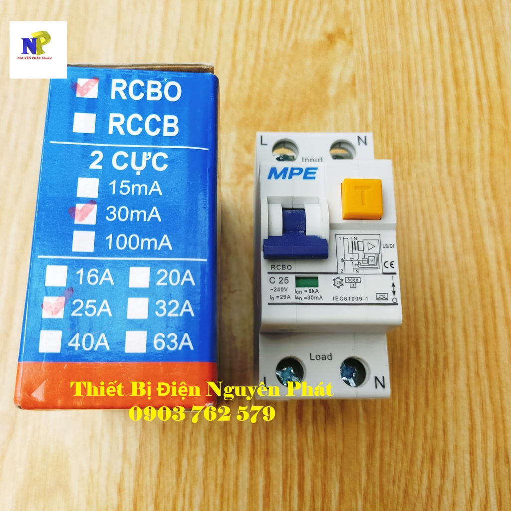 RCBO - CB Chống Chống Giật, Chống Rò & Chống Quá Tải Dòng Cắt 6kA Dòng Định Mức 20A, 25A, 32A, 40A, 63A