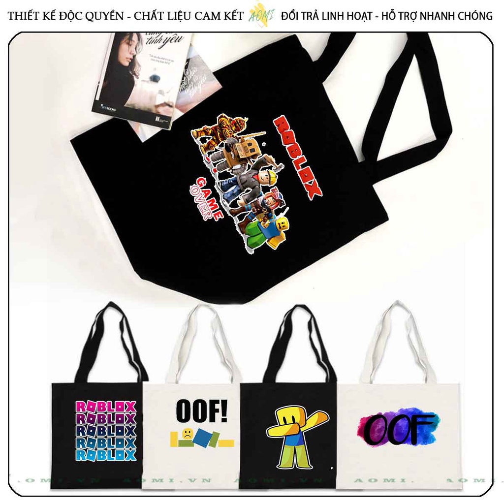 TOTE CANVAS Roblox TÚI VẢI ĐEO VAI BAG CÓ KHÓA KÉO SIZE LỚN 33x38cm AOMIVN DU LỊCH DẠO PHỐ