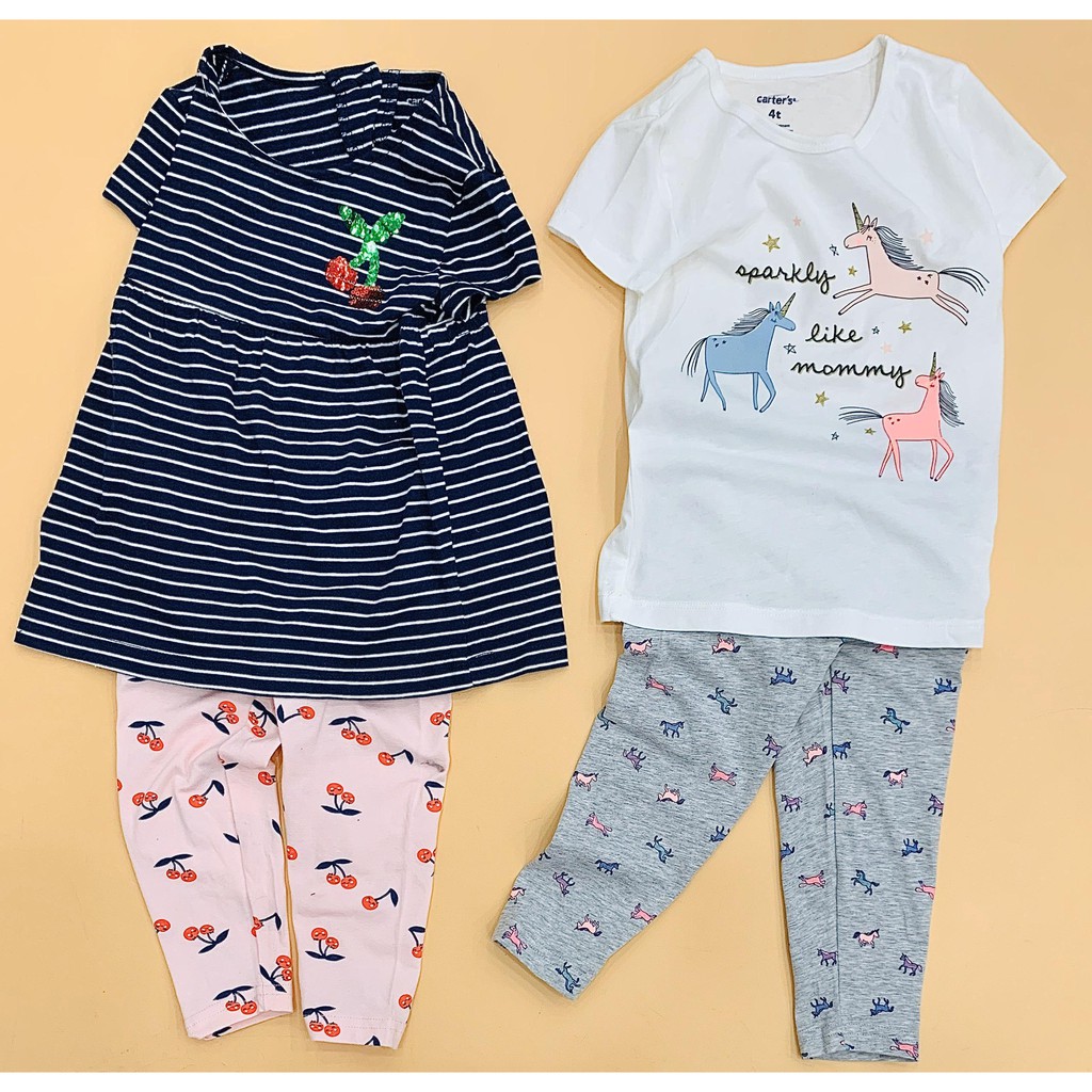 Set áo thun tay ngắn + quần legging lửng bé gái Carter, size 3M - 8T. Việt Nam xuất xịn.