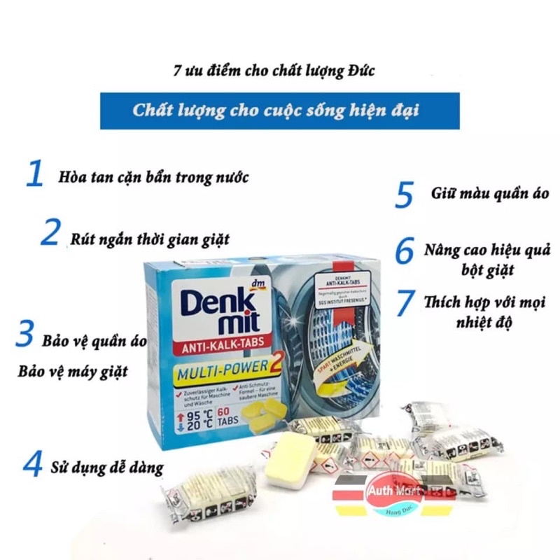 Viên tẩy lồng giặt Denkmit Đức hộp 60 viên x 15g