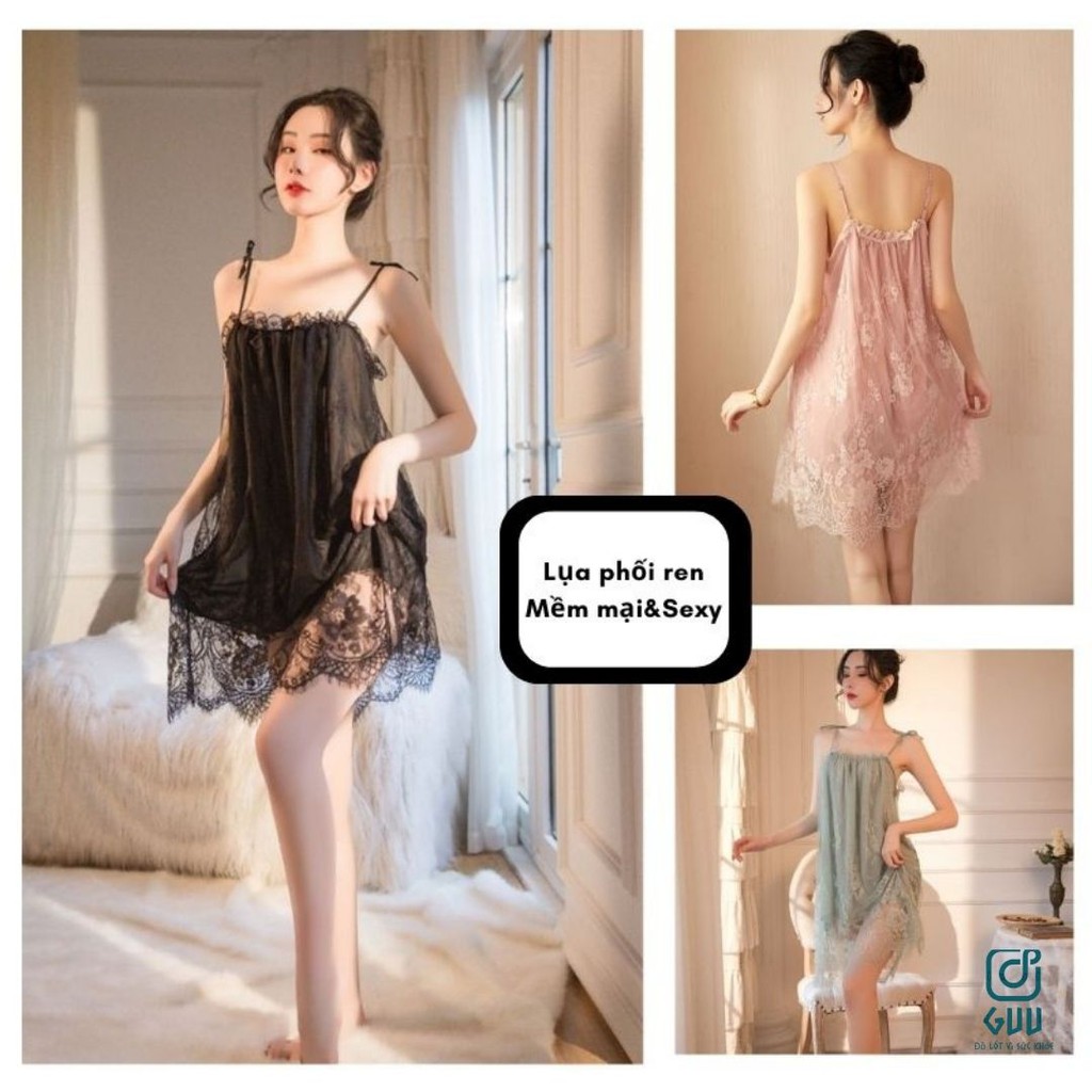 Váy Ngủ Sexy - Đầm Ngủ Sexy Ren Thêu Hoa Quyến Rũ Gợi Cảm Siêu Mềm Mại DN1016_GUU