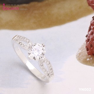 Nhẫn bạc Ý 925 Bạc Xinh Huệ Ngân- Nhẫn ổ kim cương đẹp YN002