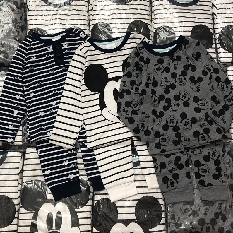 Đồ bộ dài tay thu đông cho bé trai - Set 3 bộ cotton dài tay Mickey Next cho bé trai size 2-8t