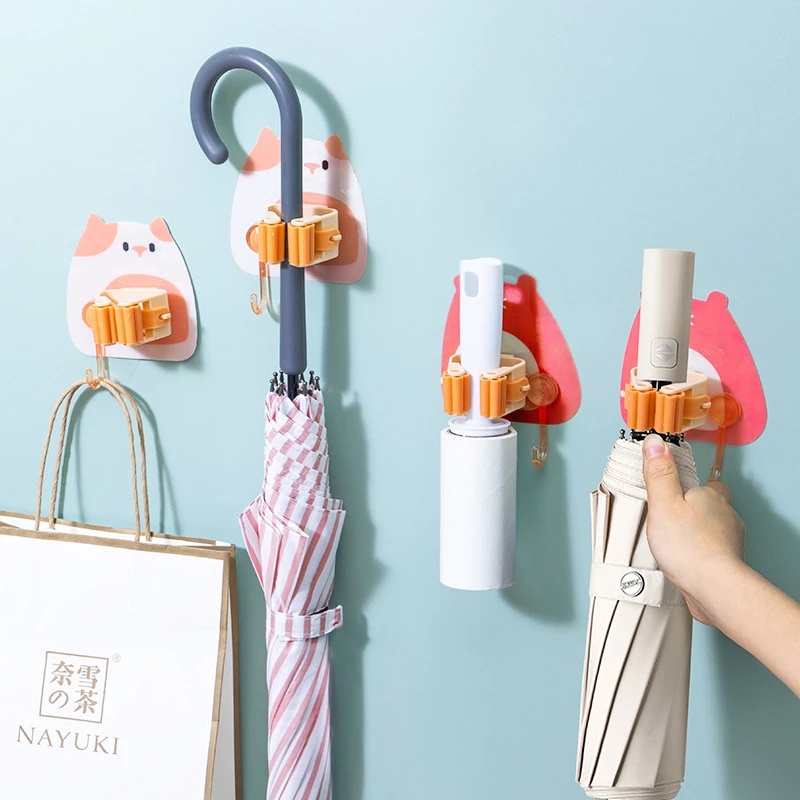 [Mới] Giá Đỡ Chổi / Cây Lau Nhà Gắn Tường Họa Tiết Hoạt Hình Có Móc / Kẹp Sắp Xếp Gọn Gàng Phù