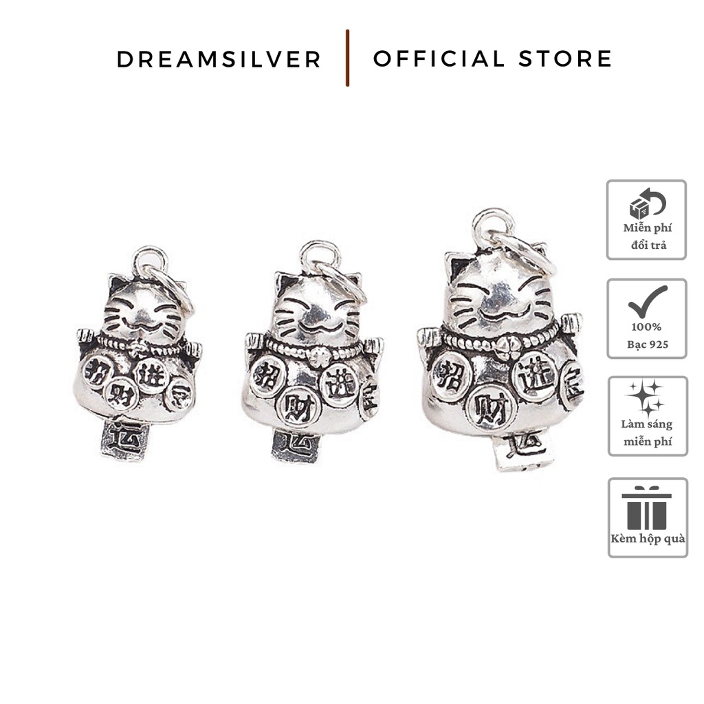 Charm Bạc Dreamsilver, Charm Đeo Pandora Mèo Thần Tài Có Chuông