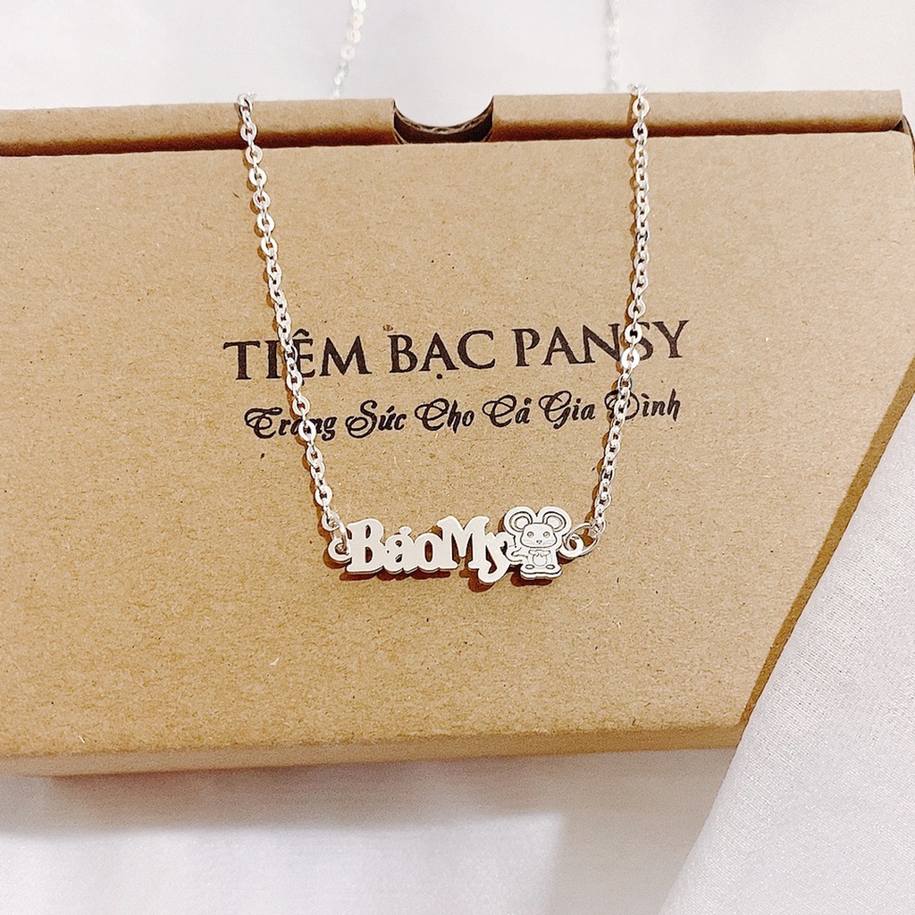 Vòng cổ bạc cho bé PANSY khắc tên có con giáp theo tuổi, dây chuyền bạc trẻ em dễ thương