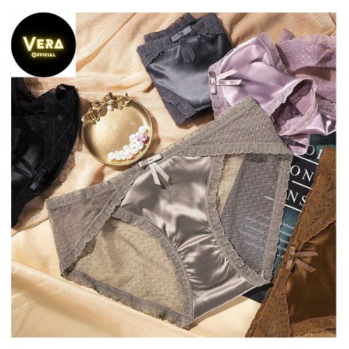 Quần lót nữ lụa lạnh pha ren lưới sang chảnh, quyến rũ, Quần lót kháng khuẩn an toàn cho da_QS190 | BigBuy360 - bigbuy360.vn