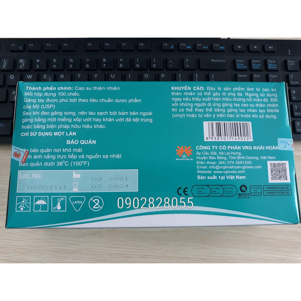 GĂNG TAY CAO SU Y TẾ CÓ BỘT VGLOVE . HỘP 100 CHIẾC