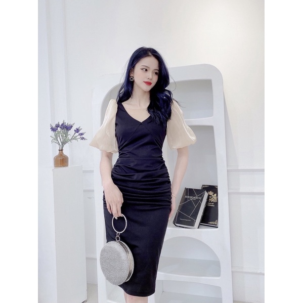 Đầm thiết kế tay bồng, dáng ôm body trẻ trung, lịch sự, công sở | BigBuy360 - bigbuy360.vn