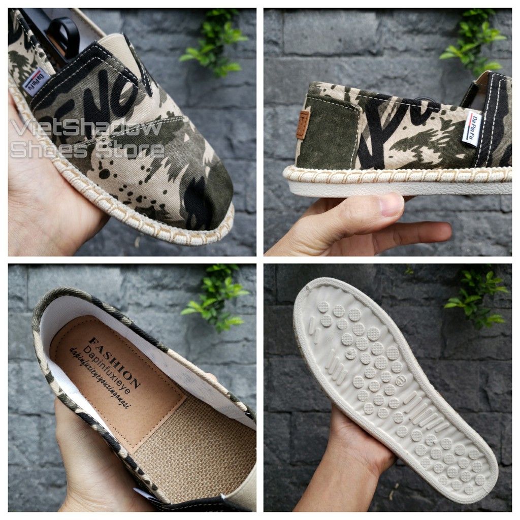 Slip on nam - Giày lười vải nam cao cấp - Vải bố họa tiết sơn loang 3 màu xám xanh, vàng và cam - Mã SP 2928 | BigBuy360 - bigbuy360.vn