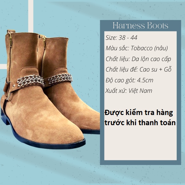 Giày Harness boots thời trang nam tăng 4cm chiều cao chất liệu da lộn | BigBuy360 - bigbuy360.vn